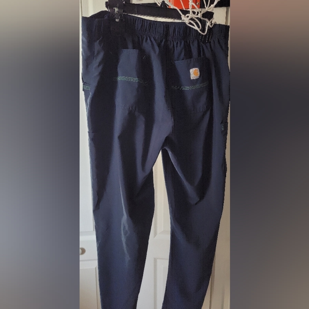 Carhartt Navy Straight Leg Women's Pants with Green Stitching